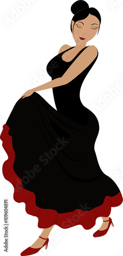 Flamenco dancer woman in long dark dress  