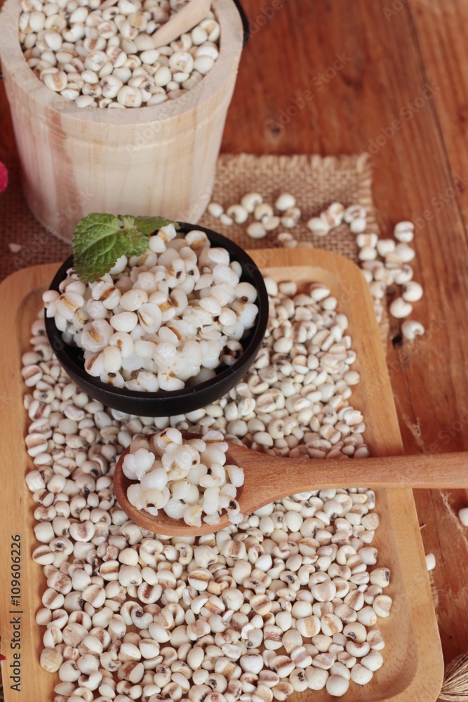 Cooked millet seeds and dried millet seeds. Cooked millet seeds and dried millet seeds.