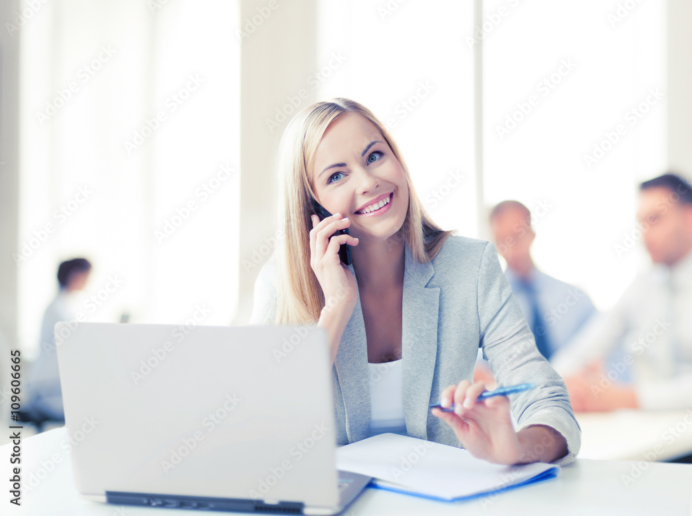 businesswoman with phone in office businesswoman with phone in office