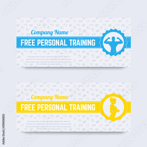 Free personal training, gift voucher design for gym, fitness club, modern template, vector illustration