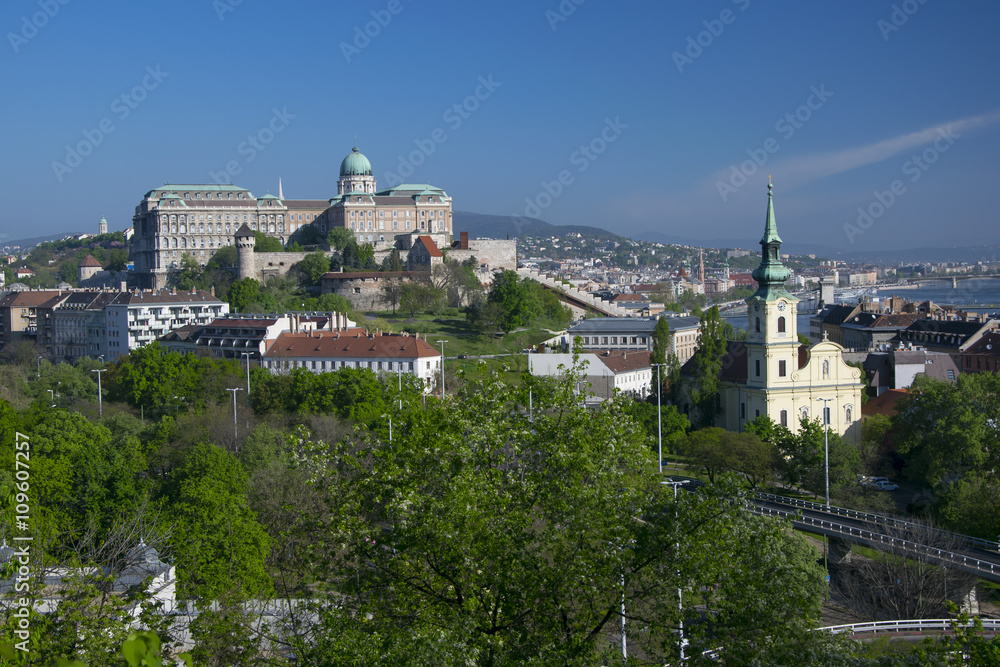 Fototapeta premium View of Royal Castle from Gellert hill in Budapest, Hungary
