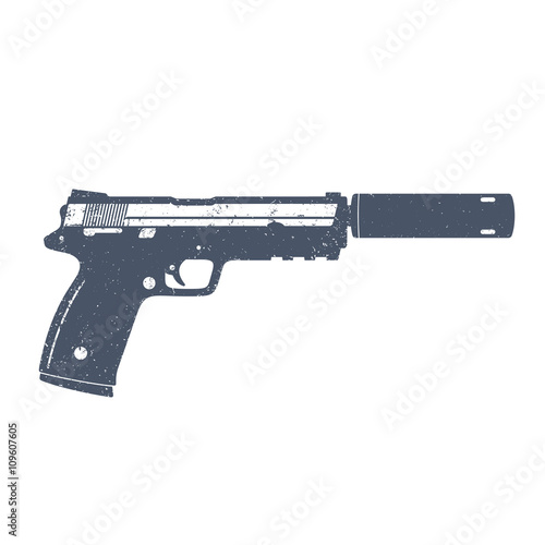modern pistol, handgun with silencer, gun isolated on white, vector illustration