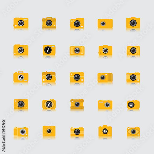 Camera Icons Set - Isolated On Gray Background - Vector Illustration, Graphic Design