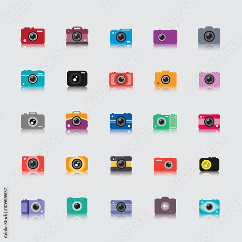 Camera Icons Set - Isolated On Gray Background - Vector Illustration, Graphic Design