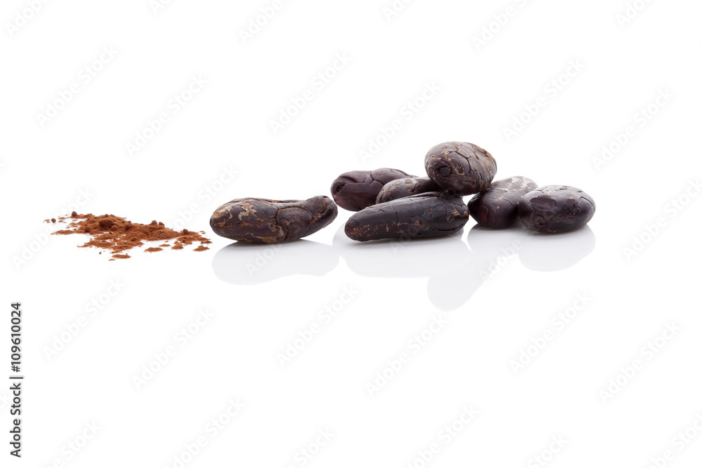 Cocoa beans and cocoa powder. Cocoa beans and cocoa powder.