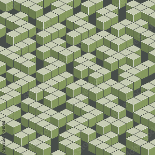 Isometric green maze in pixel art style. vector illustration