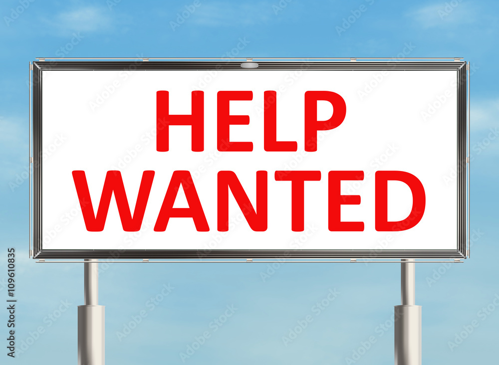 Help wanted. Road sign on the sky background. Raster illustration. Help wanted. Road sign on the sky background. Raster illustration.