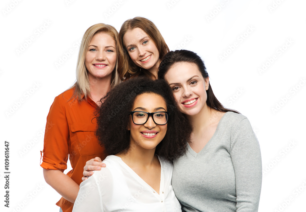 group of happy different women in casual clothes group of happy different women in casual clothes