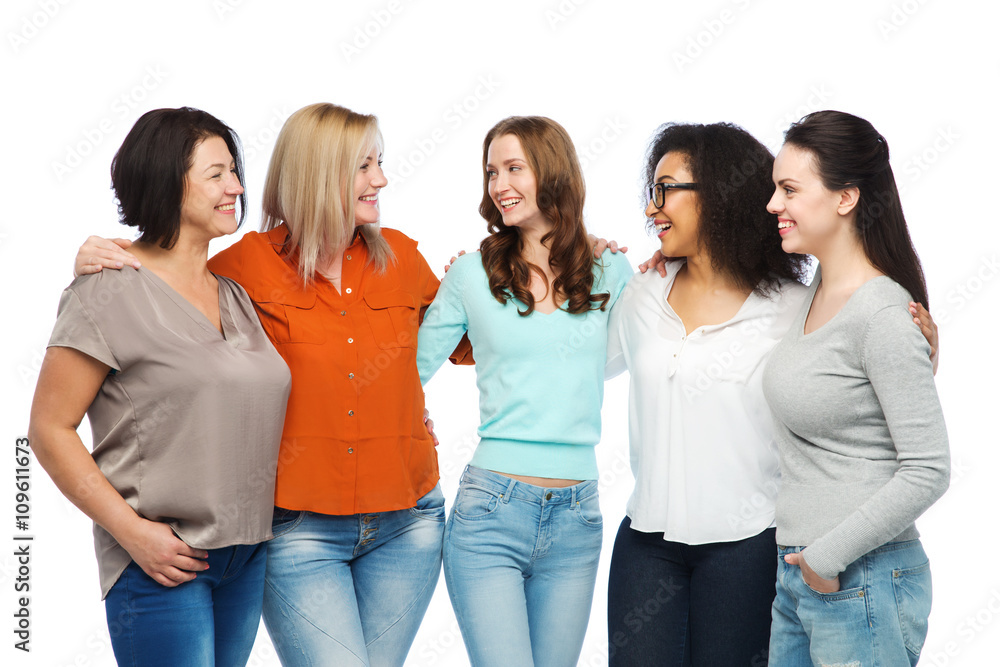 group of happy different women in casual clothes group of happy different women in casual clothes
