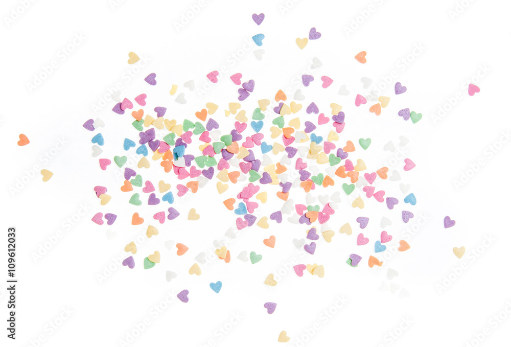 Sugar sprinkle dots hearts, decoration for cake and bakery, as a background