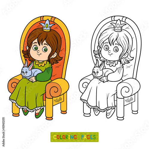 Coloring book, princess seated on a throne