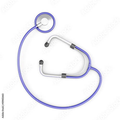 Stethoscope isolated on white background. Top view. 3d rendering.