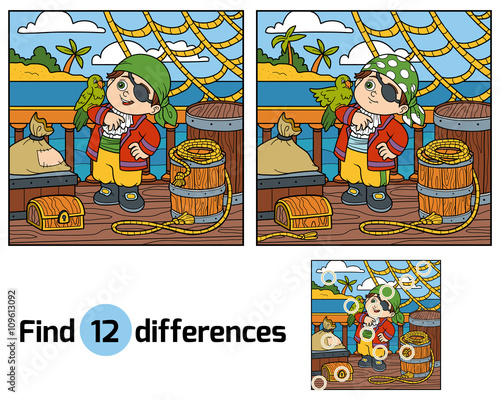 Find differences for children. Pirate on the deck of a ship