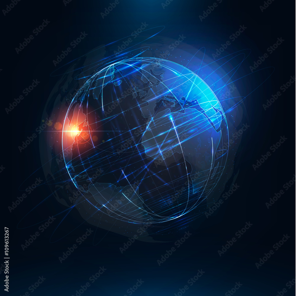 Abstract futuristic realistic earth Global network connection . 3d planet 