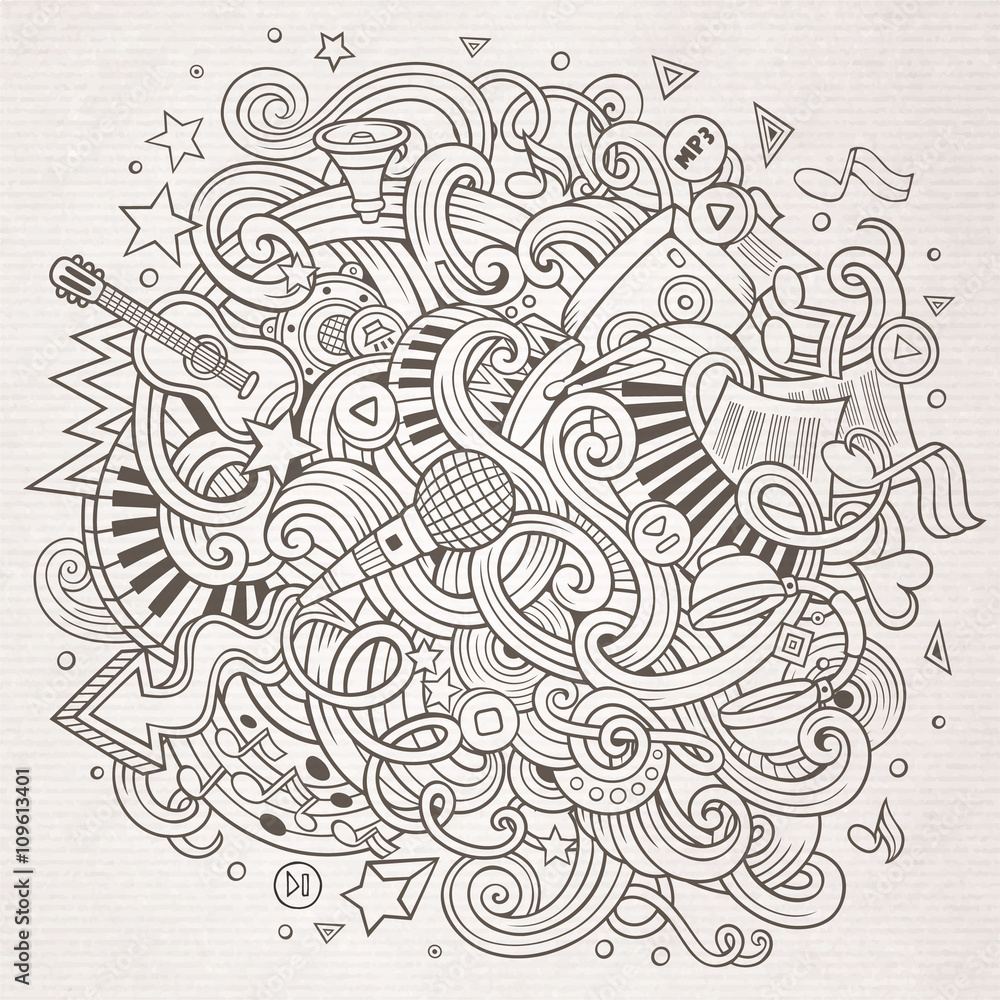 Cartoon hand-drawn doodles Musical illustration Cartoon hand-drawn doodles Musical illustration