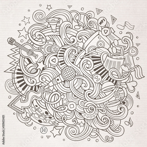 Cartoon hand-drawn doodles Musical illustration