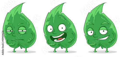 Green cartoon leaf set