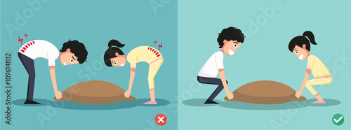 Improper versus against proper lifting ,illustration