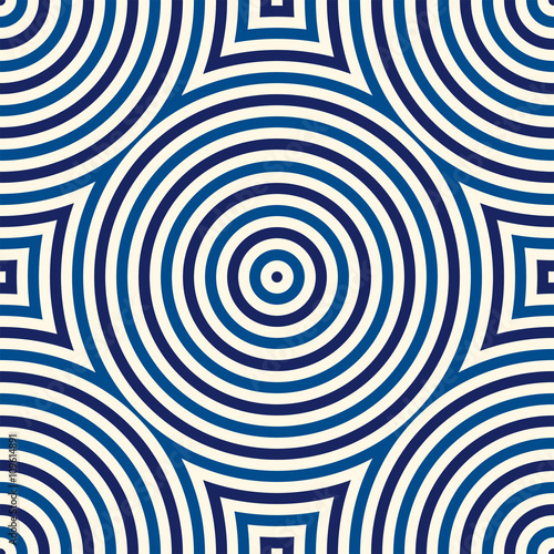Seamless pattern with symmetric geometric ornament. Kaleidoscope blue white abstract background.