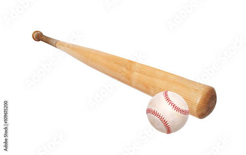 baseball ball and bat isolated on white