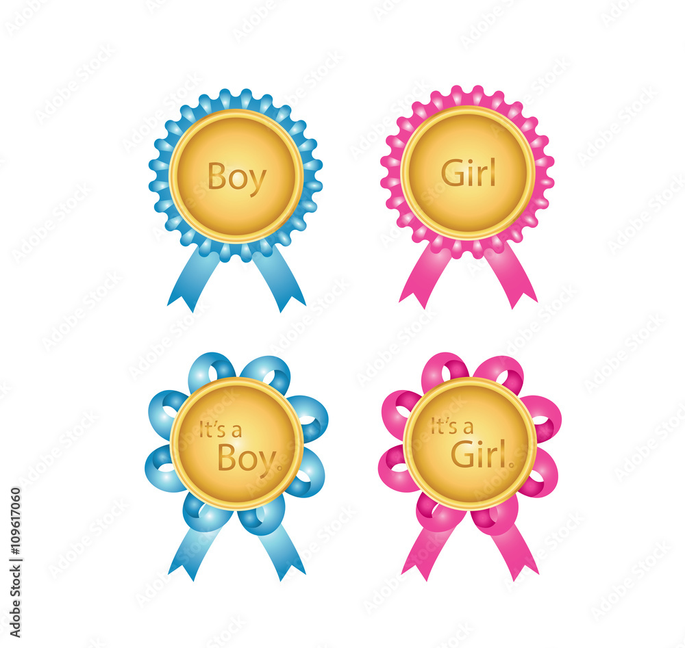 Vector of Medal for Baby announcement with Its a Boy or Its a Girl text 