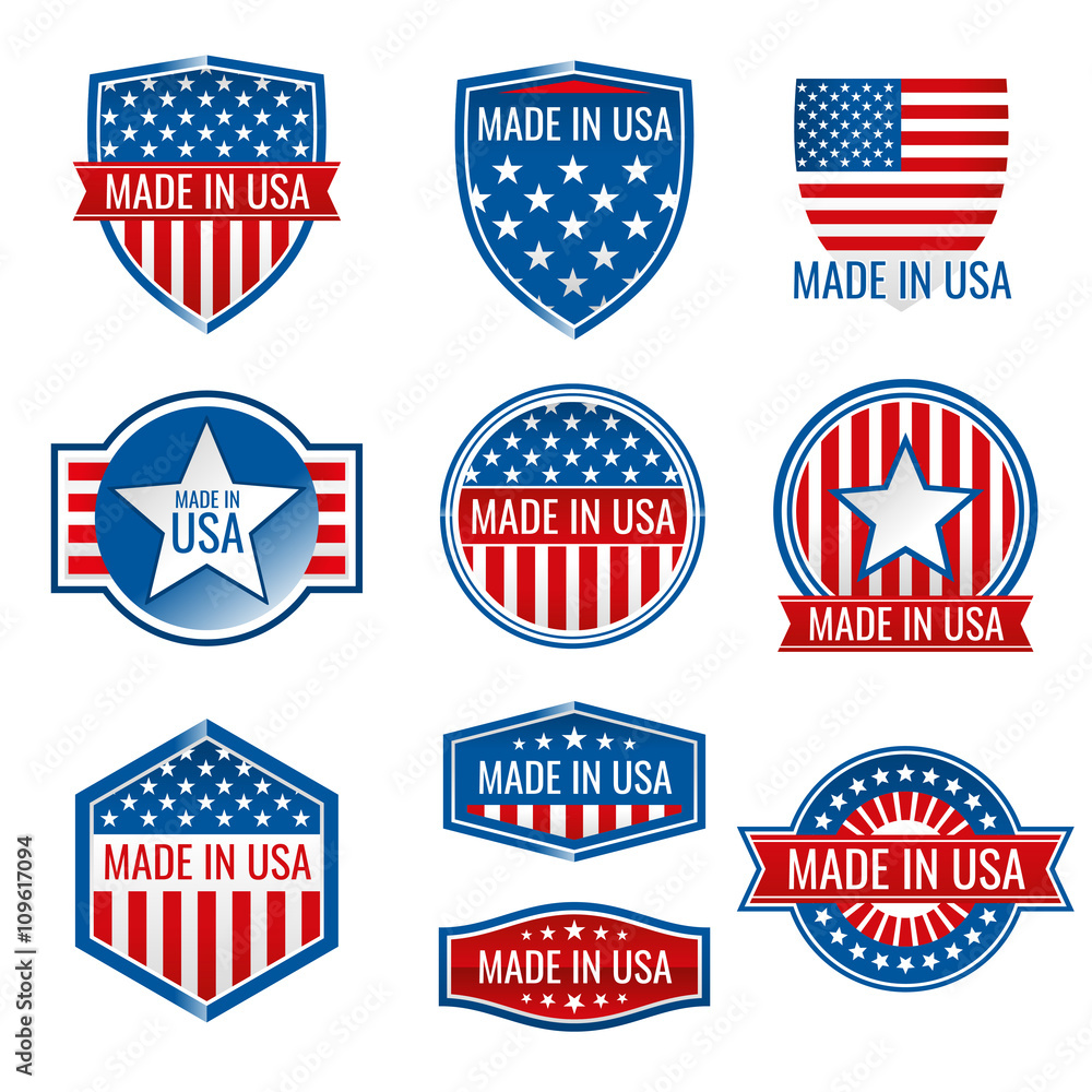 Made in USA vector icons. Made in usa icon, american product made in usa, quality made in usa illustration Made in USA vector icons. Made in usa icon, american product made in usa, quality made in usa illustration