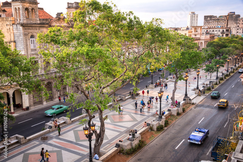 Aerial view of Paseo del Prado, Havana, Cuba