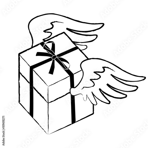 paquet cadeaux emballé avec des ailes_dessin vecteur 
