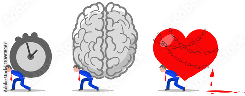 Vector of busy man with heavy frustrating lifestyle.