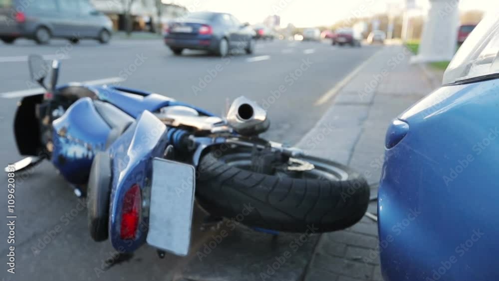 Accident motorcycle and cars on road Accident motorcycle and cars on road