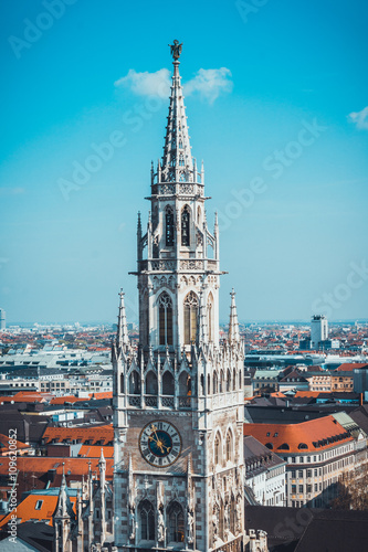 New City Hall Clock Tower with Overview of Munich