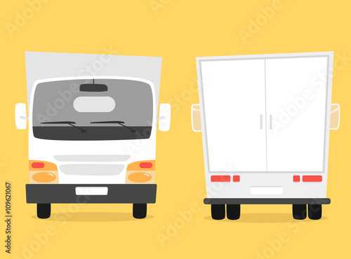 Set of cargo truck. Cartoon vector illustration. Moving van