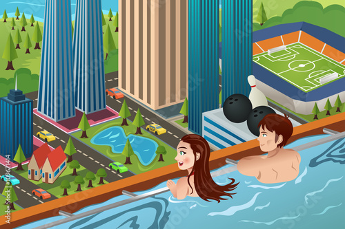 Couple on a Rooftop Swimming Pool