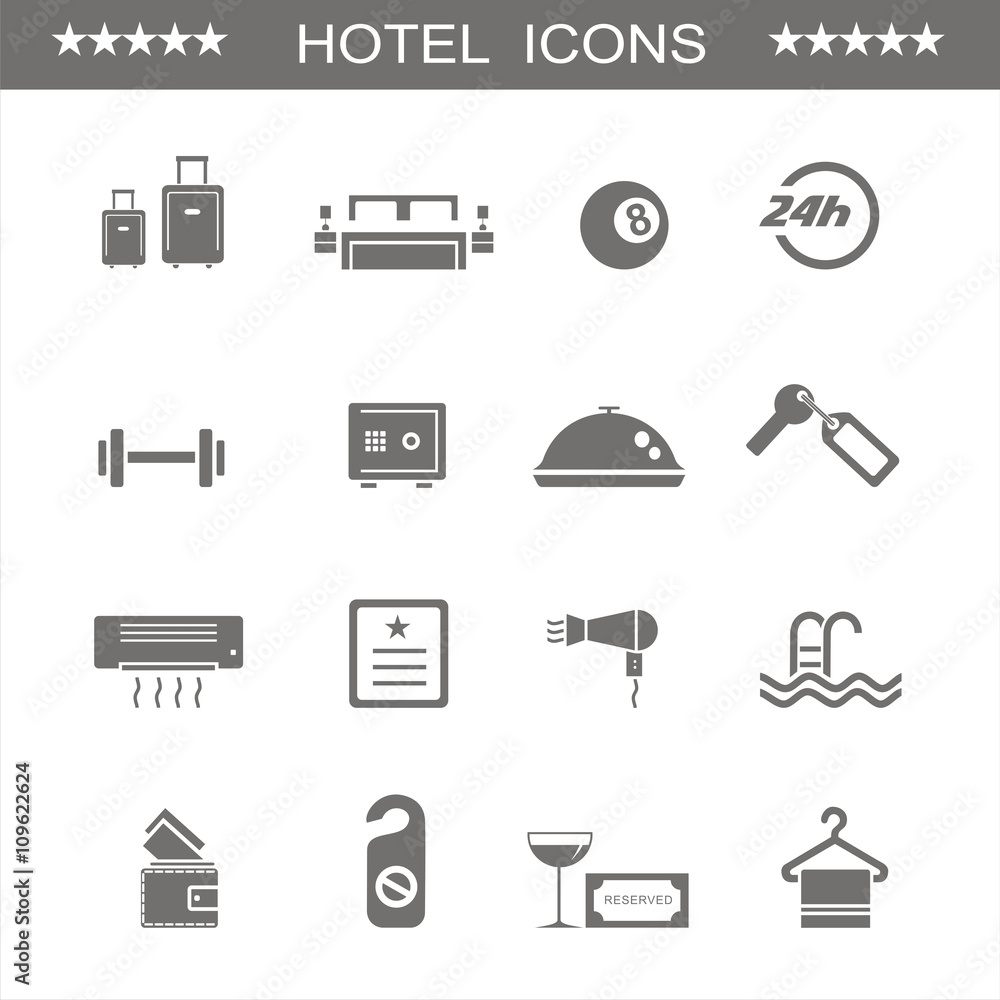 Conjunto de iconos de hotel. Ilustración vectorial Conjunto de iconos de hotel. Ilustración vectorial