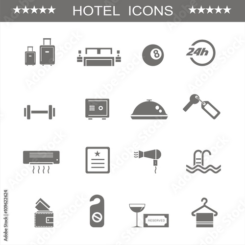 Conjunto de iconos de hotel. Ilustración vectorial