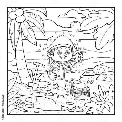 Numbers game for children, dot to dot education game. Pirate and