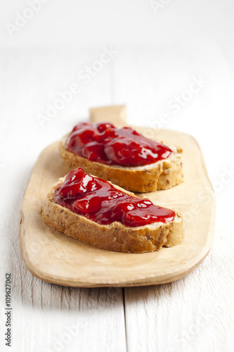 wheat bread with strawberry jam