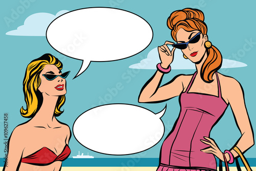 Retro beautiful girl on the beach vector pop art