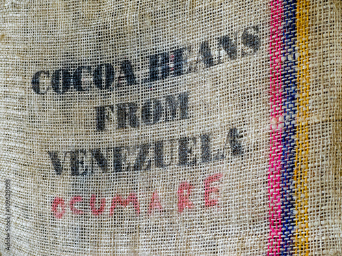 Jute bag for Venezuela cocoa beans from Ocomare, detail photo