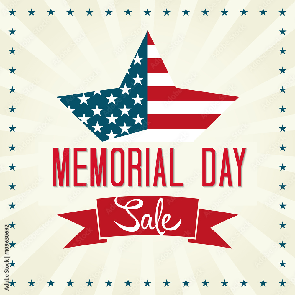 Memorial Day Sale Vector Illustration. Star with American Flag.