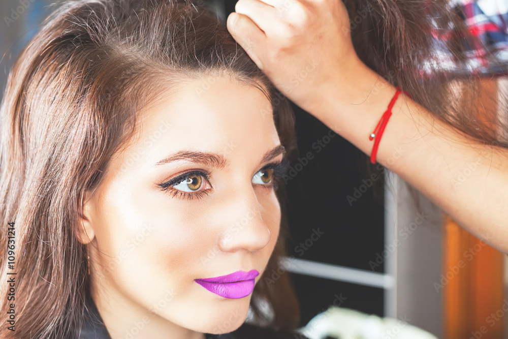 Fototapeta premium Fashion hairstyle. Make up. Hair saloon