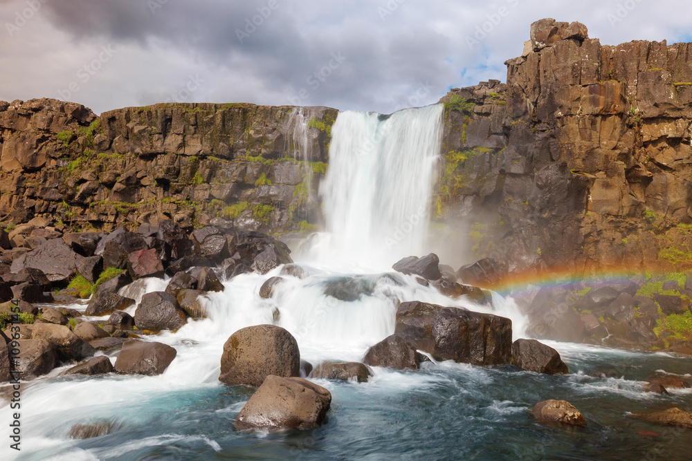 Fototapeta premium Oxararfoss waterfall in Thingvellir National park in Iceland