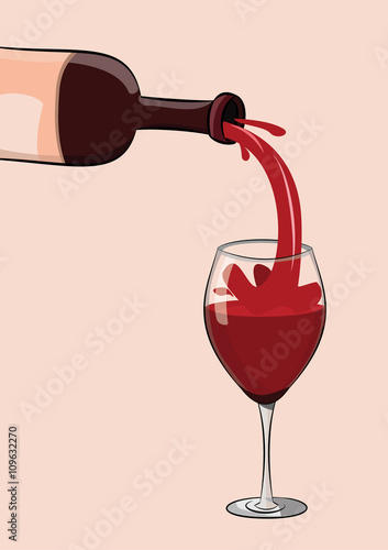 vector illustration of red wine bottle pouring to glass. eps 10