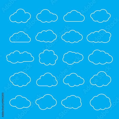 Set of Thin Line Clouds Icons. Cloud Shapes collection.