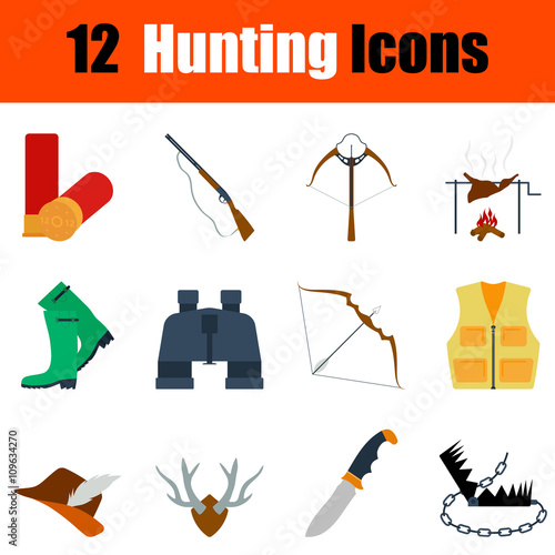 Flat design hunting icon set