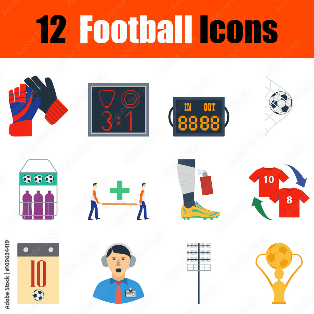 Flat design football icon set