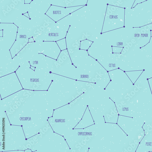 Constellations on light-blue background. Seamless pattern.