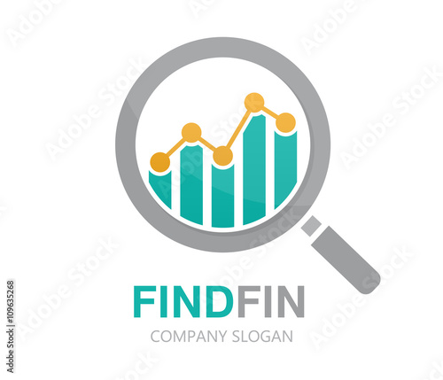   Vector logo combination of a graph and magnifier