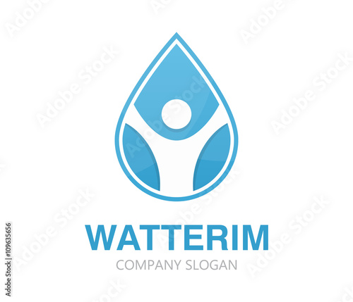 Vector logo combination of a water drop and man