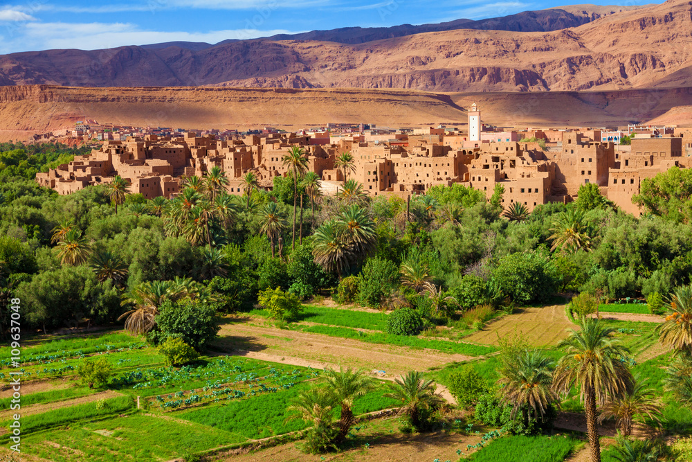 Old kasbah in Tinerhir, typical Moroccan town beside an oasis in Dades Valley